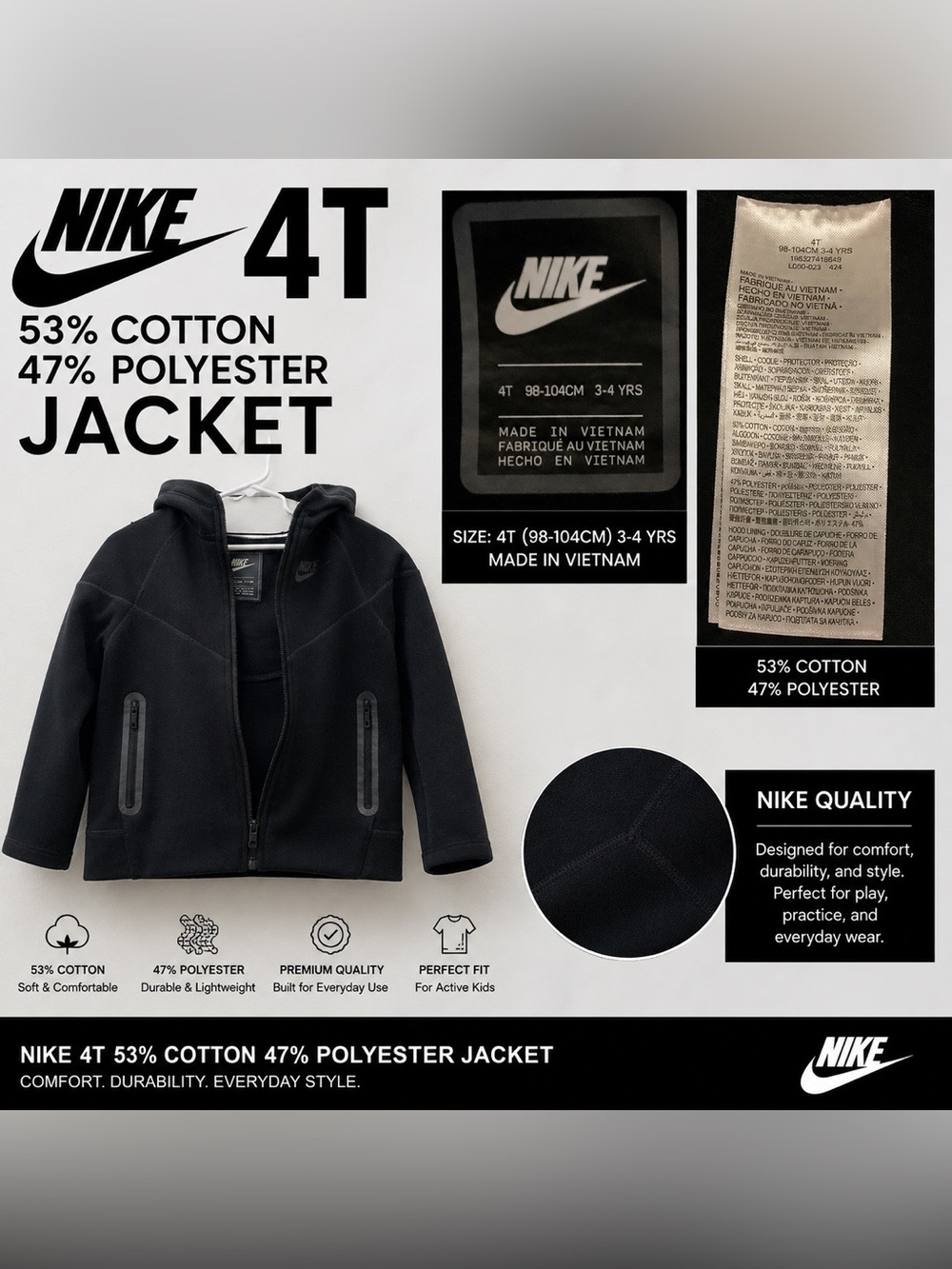 Nike Black Kids Hooded Zip Jacket - 4T
